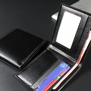 Black faux leather wallet for men.